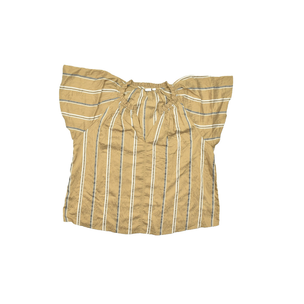 GAP Women's Large Mustard Yellow Striped V-Neck Flutter Sleeve Rayon Blend Blous